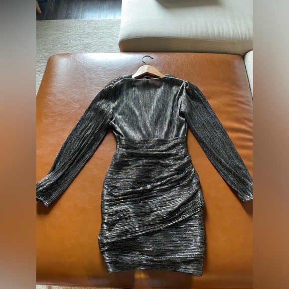 Maje Metallic Mini Dress Gold Black long sleeve size xs size 34 - Picture 4 of 4